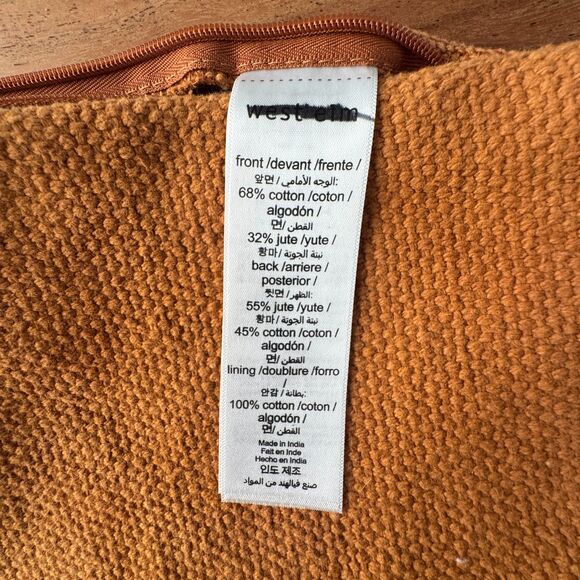 West Elm Cotton Canvas Pillow Cover Honey Gold Rust Cotton Jute Pattern Blocked - Picture 7 of 9